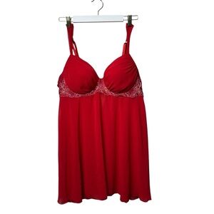 Red Babydoll Lingerie Mesh Strappy Lace Women SZ 2X Plus Mini Dress Nightie Y2K